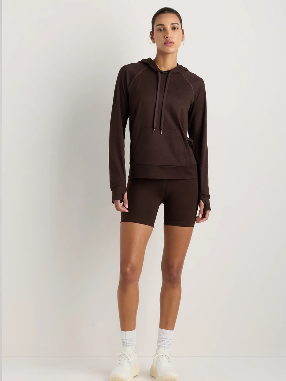 QUINCE Flowknit Pullover Hoodie - Heather Coffee Bean Brown - XS
